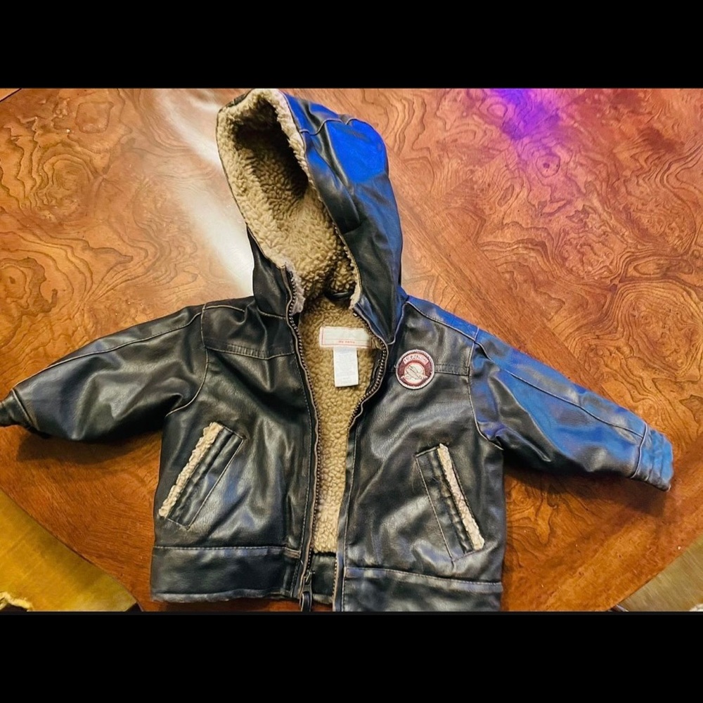 Boys faux leather bomber jacket. 12 months